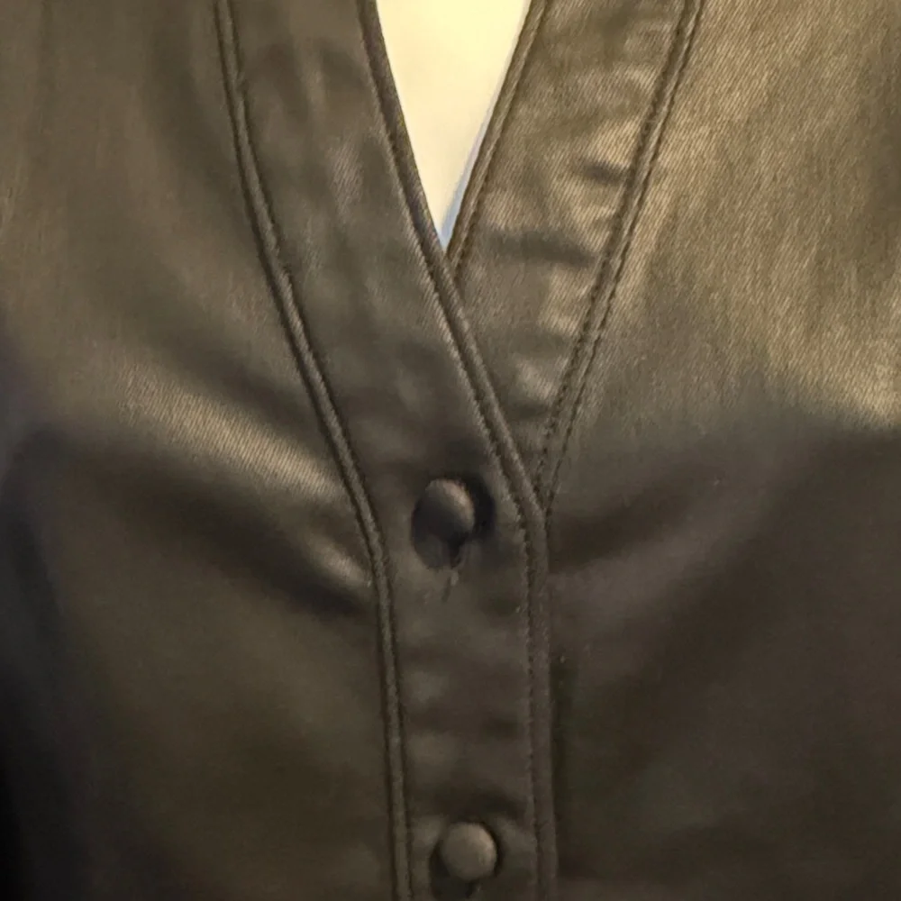 White House Black Market Coated Denim Puff Sleeve Blouse - Picture 5 of 10